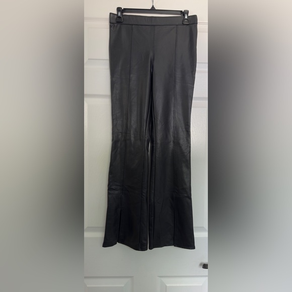 Abercrombie & Fitch black faux leather flare pants 15-16 - Picture 1 of 5